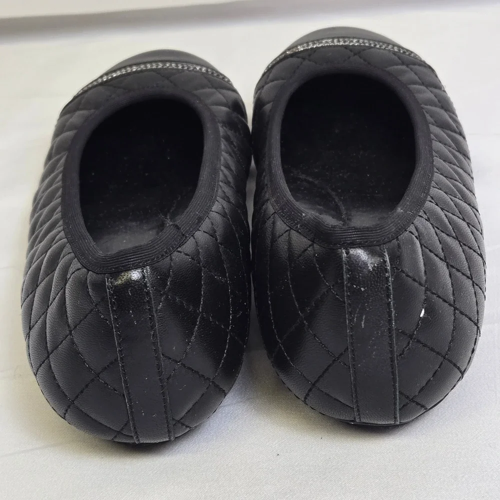 Chico's Quilted Ballet Flats, Silver Tone Chain Accent, Black, Size 9 - Picture 4 of 12